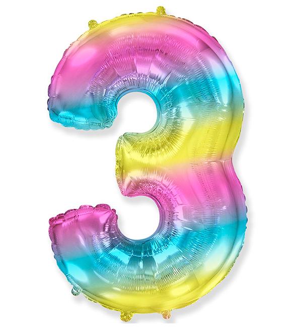 Шарик Цифра "3" 36 см Радуга