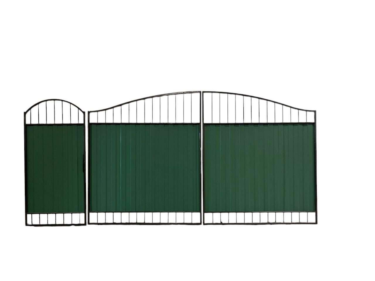 Ворота кованые с калиткой и профнастилом 3400х2000 мм (0103)