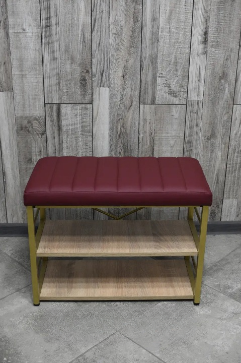 Банкетка для взуття металева з м'яким сидінням 32х47х60 см Бордовий/Золотий (2588797248)