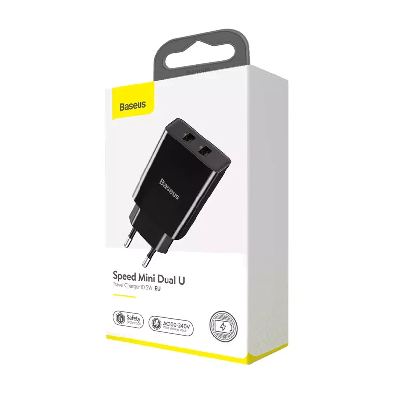 Блок для зарядки Baseus Speed Mini Dual U Charger 2USB 2A 10.5W Чорний - фото 2