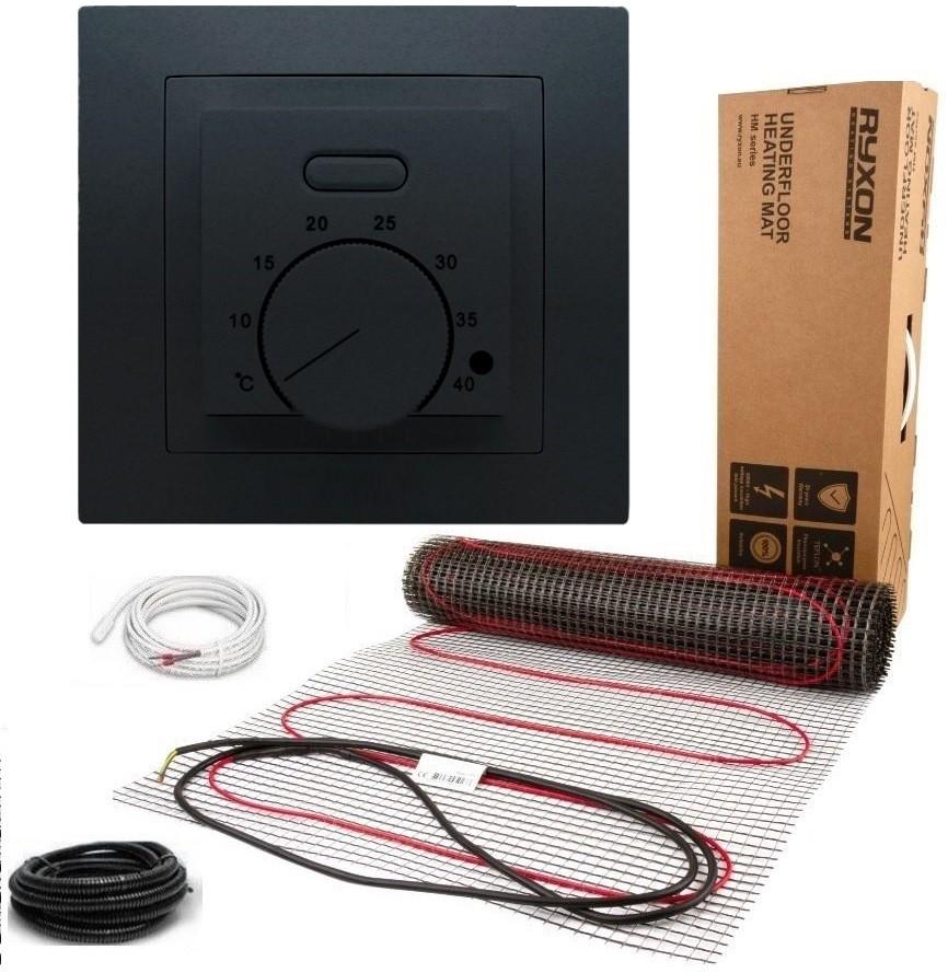 Мат нагревательный RYXON 9 м²/1800 Вт с механическим черным терморегулятором AC308