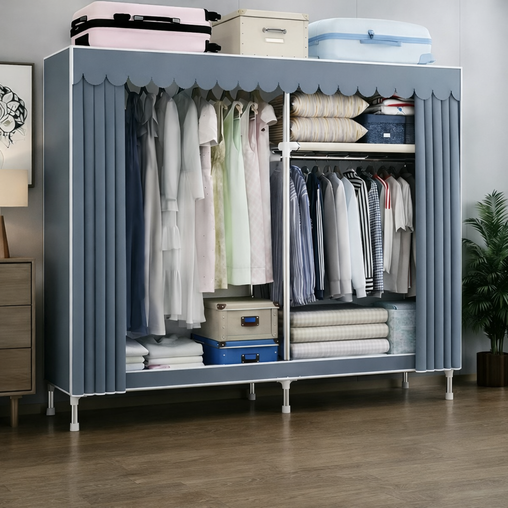 Шафа-органайзер тканинна для зберігання одягу та взуття зі сталевим каркасом 145х45х165 см Сірий