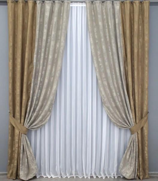 Комплект штор жаккард 1,8х2,7 м 2 шт. Медово-золотистый/Кофейно-серый (014дк/1205-1144ш)