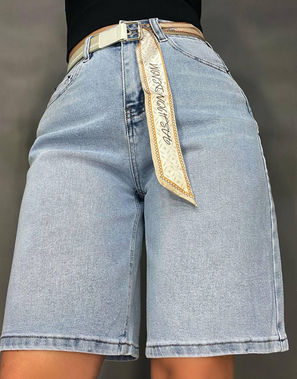 Шорты женские джинсовые Vindasion 4059 бермуды удлиненные с поясом-платком р. 25 Голубой (4150)