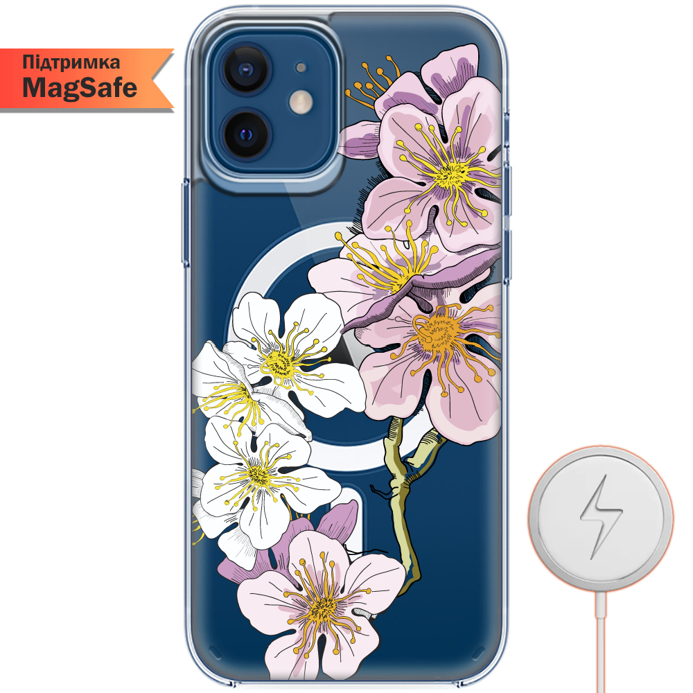 Чехол BoxFace iPhone 12 Cherry Blossom Прозрачный силикон с поддержкой MageSafe (41161-cc4-41497)