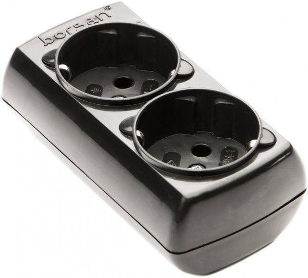 Колодка Borsan BR-1572-0 2 гнізда Чорний Колодка Borsan BR-1572-0 2 гнізда Чорний