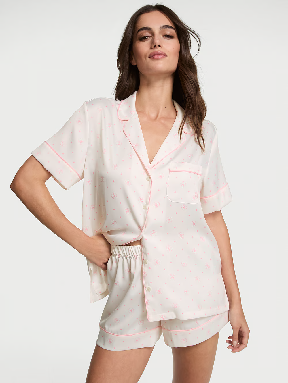 Піжама жіноча Victoria's Secret Glazed Satin Short Pajama Set сатинова XS Білий (26645820)
