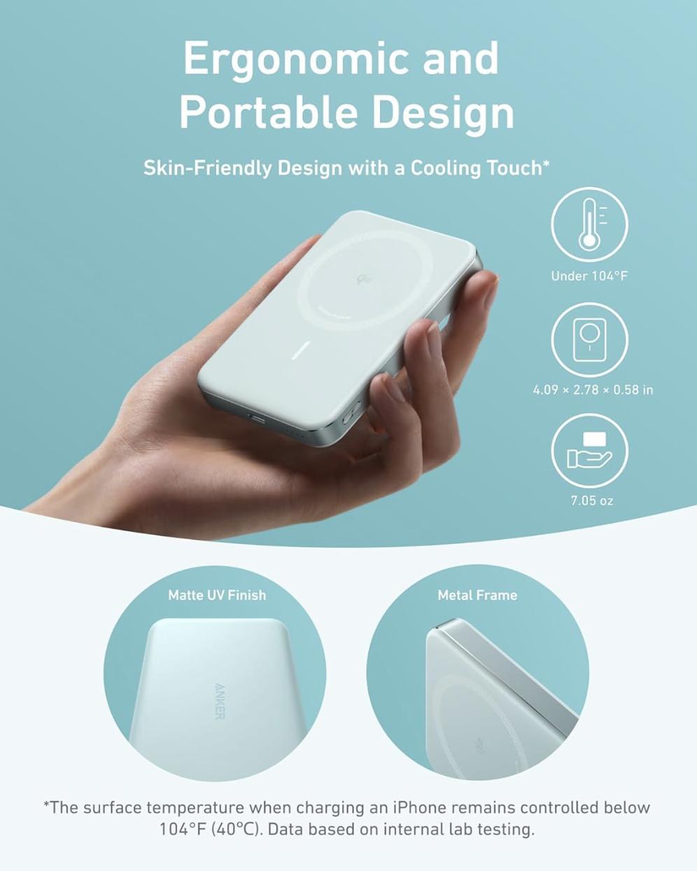 Повербанк Anker Ultra-Slim 10000 mAh MagGo Qi2 15W Green (2423023382) - фото 4 Повербанк Anker Ultra-Slim 10000 mAh MagGo Qi2 15W Green (2423023382) - фото 4