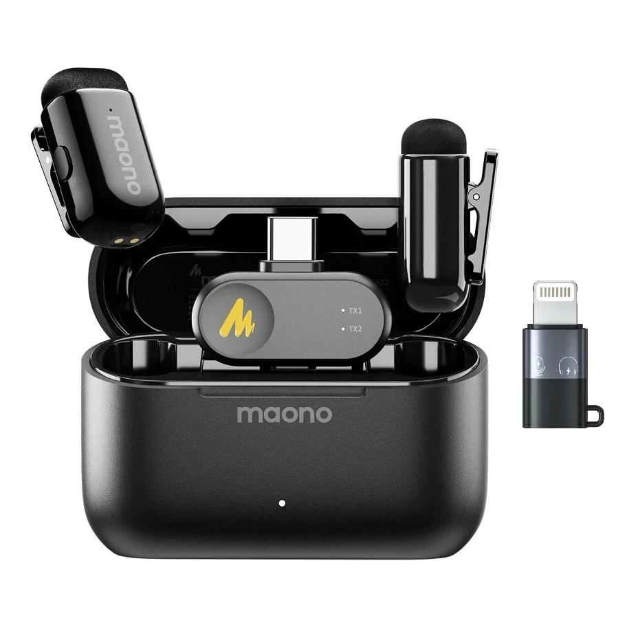 Микрофон петличный Maono Wave T1 Mini Type-C для iPhone и Android и переходник Lightning