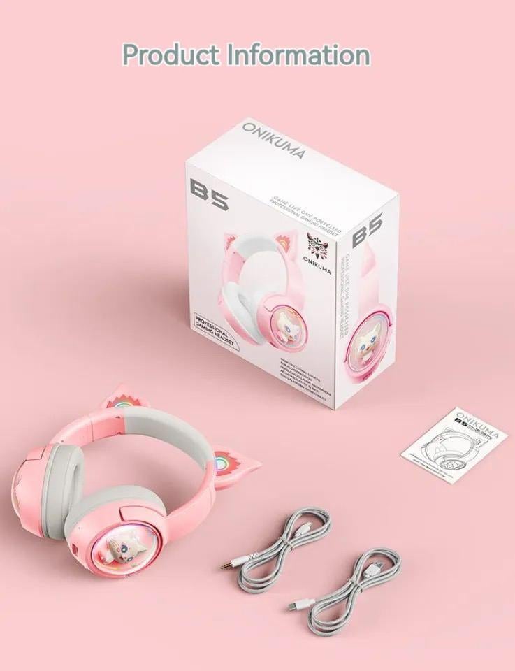 Наушники игровые детские Onikuma Bluetooth B5 RGB с микрофоном Розовый (26389510) - фото 5