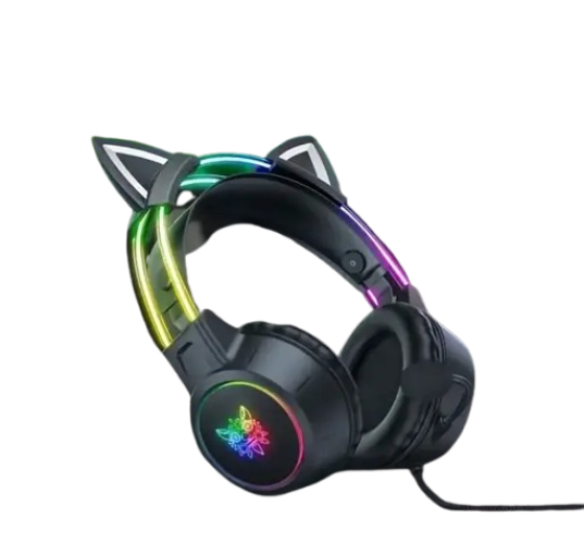 Наушники игровые Onikuma X15 Pro проволочные с гарнитурой и кошачьими ушками и RGB-подсветкой Черный (2708355926)