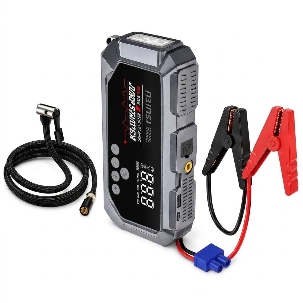 Пуско-зарядное устройство 12В 12000 мА·ч 600А с компрессором 150 PSI/Power Bank и LED-фонарем (М 17902)