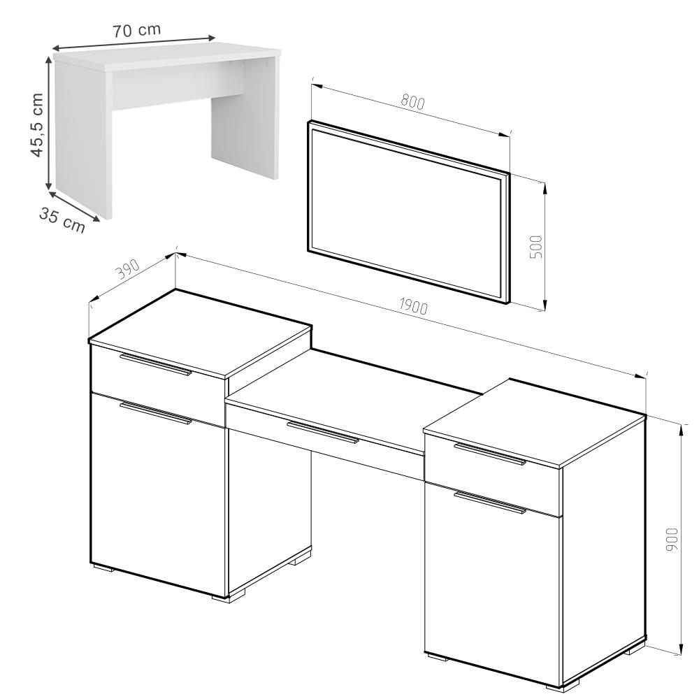 Туалетний столик Vicco Lilli з лавкою 190x90 Білий глянець - фото 3 Туалетний столик Vicco Lilli з лавкою 190x90 Білий глянець - фото 3