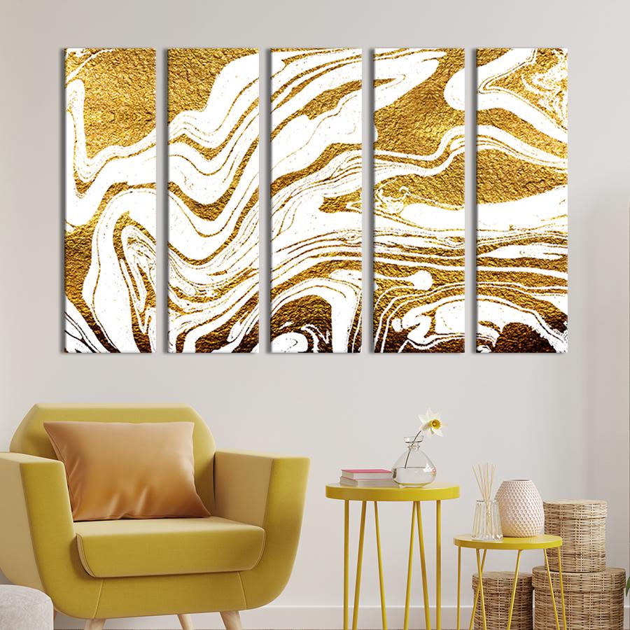Картина модульная из 5 частей Абстрактные золотой блестящий песок 155x95 см (48-51)