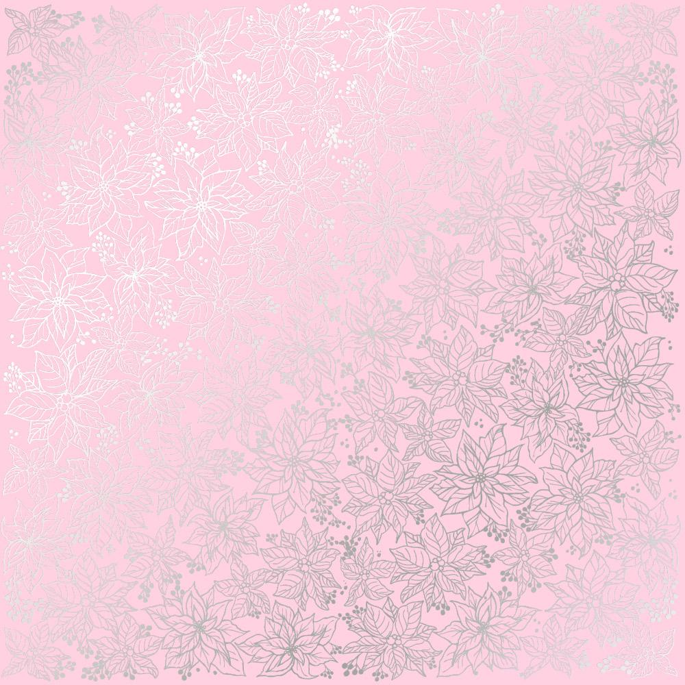 Лист бумаги односторонний Silver Poinsettia с серебряным тиснением 30,5х30,5 см Pink