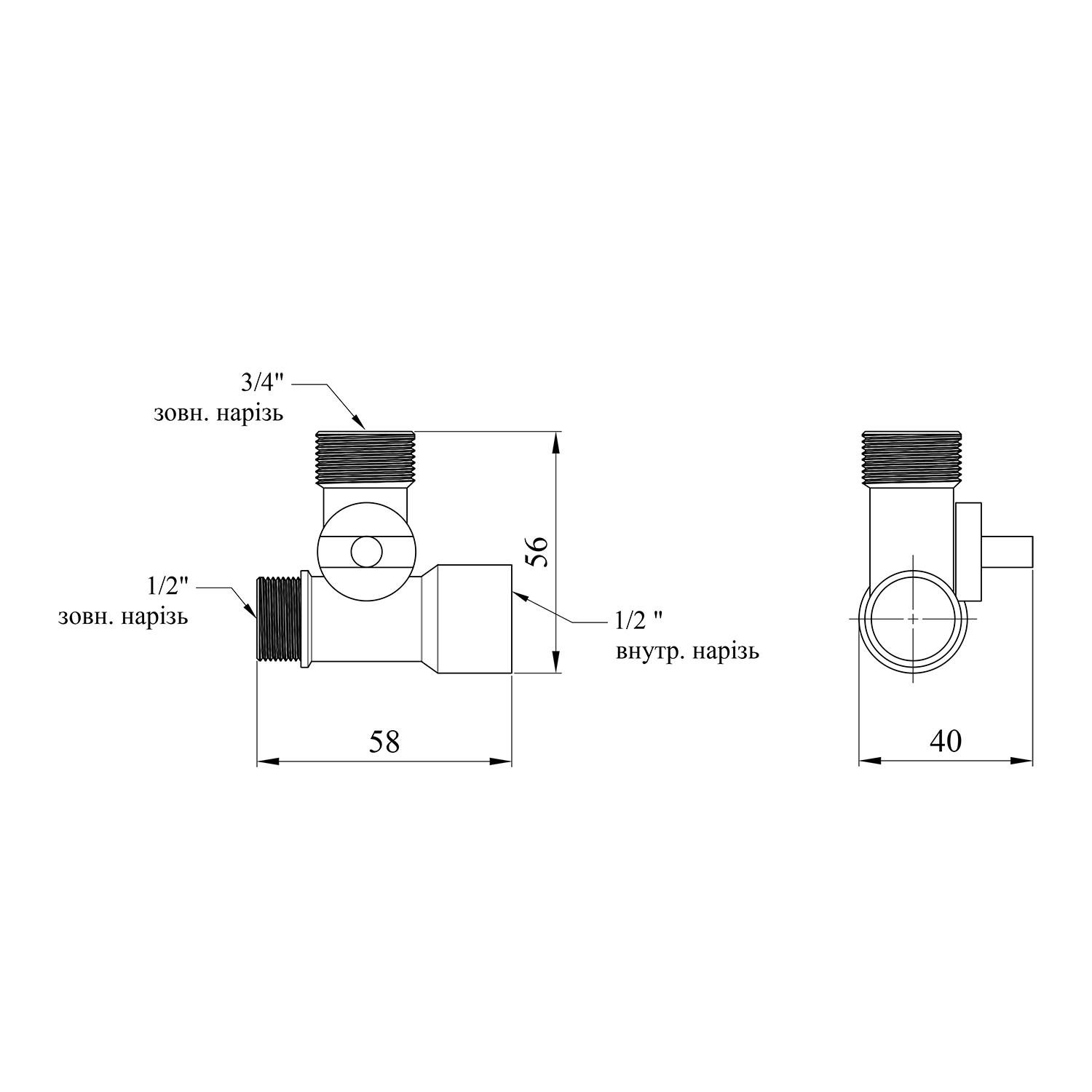 Кран шаровой двойной Kroner KRP Eckventil C103 CV027378 1/2"х3/4"х1/2" УЗ угловой (139366) - фото 2 Кран шаровой двойной Kroner KRP Eckventil C103 CV027378 1/2"х3/4"х1/2" УЗ угловой (139366) - фото 2
