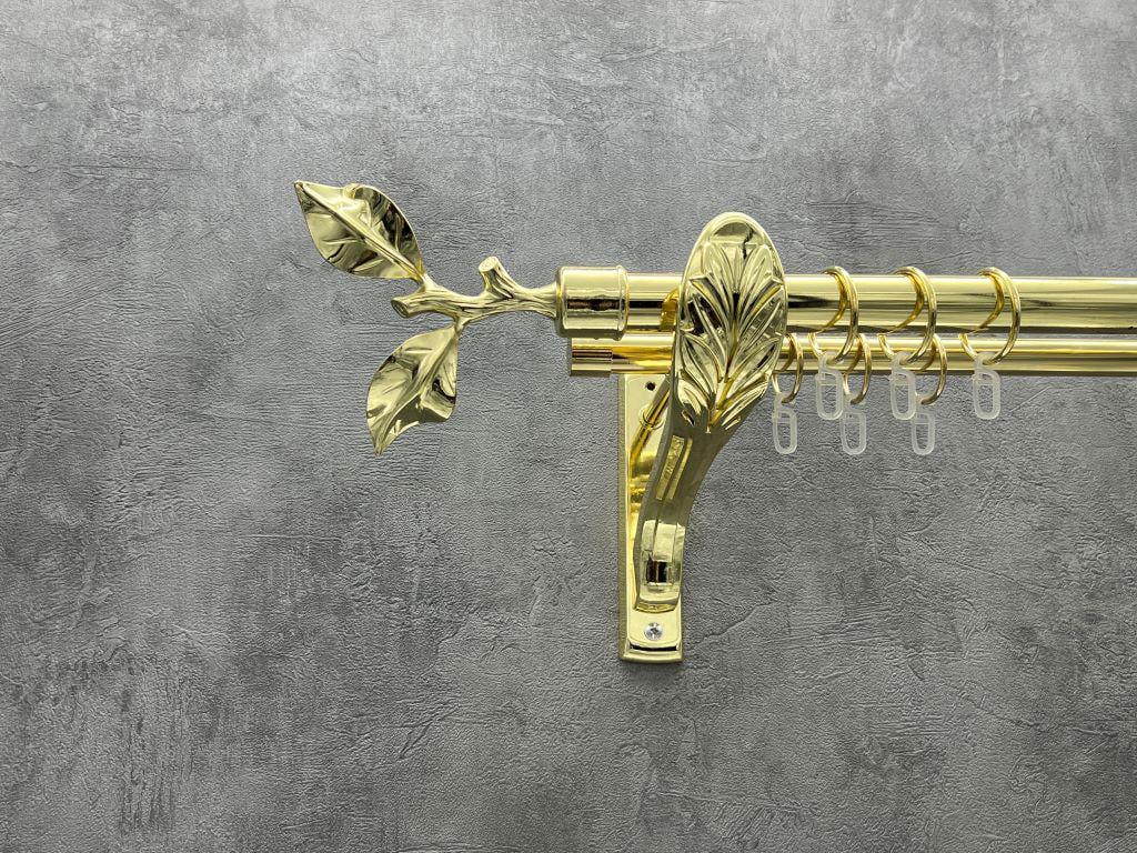 Карниз Quadrum Лист рози гладкая штанга двойной ретро 25/19 мм 200 см Золотой