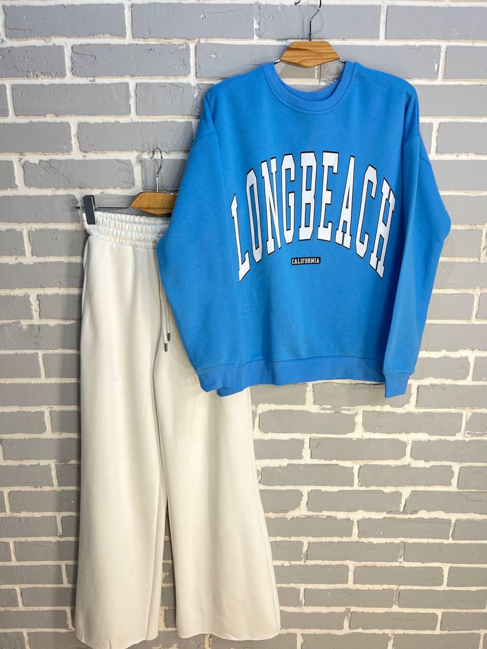 Костюм женский QUZEN 388-488 свитшот брюки палаццо широкие на флисе M Голубой (2820) - фото 2 Костюм женский QUZEN 388-488 свитшот брюки палаццо широкие на флисе M Голубой (2820) - фото 2