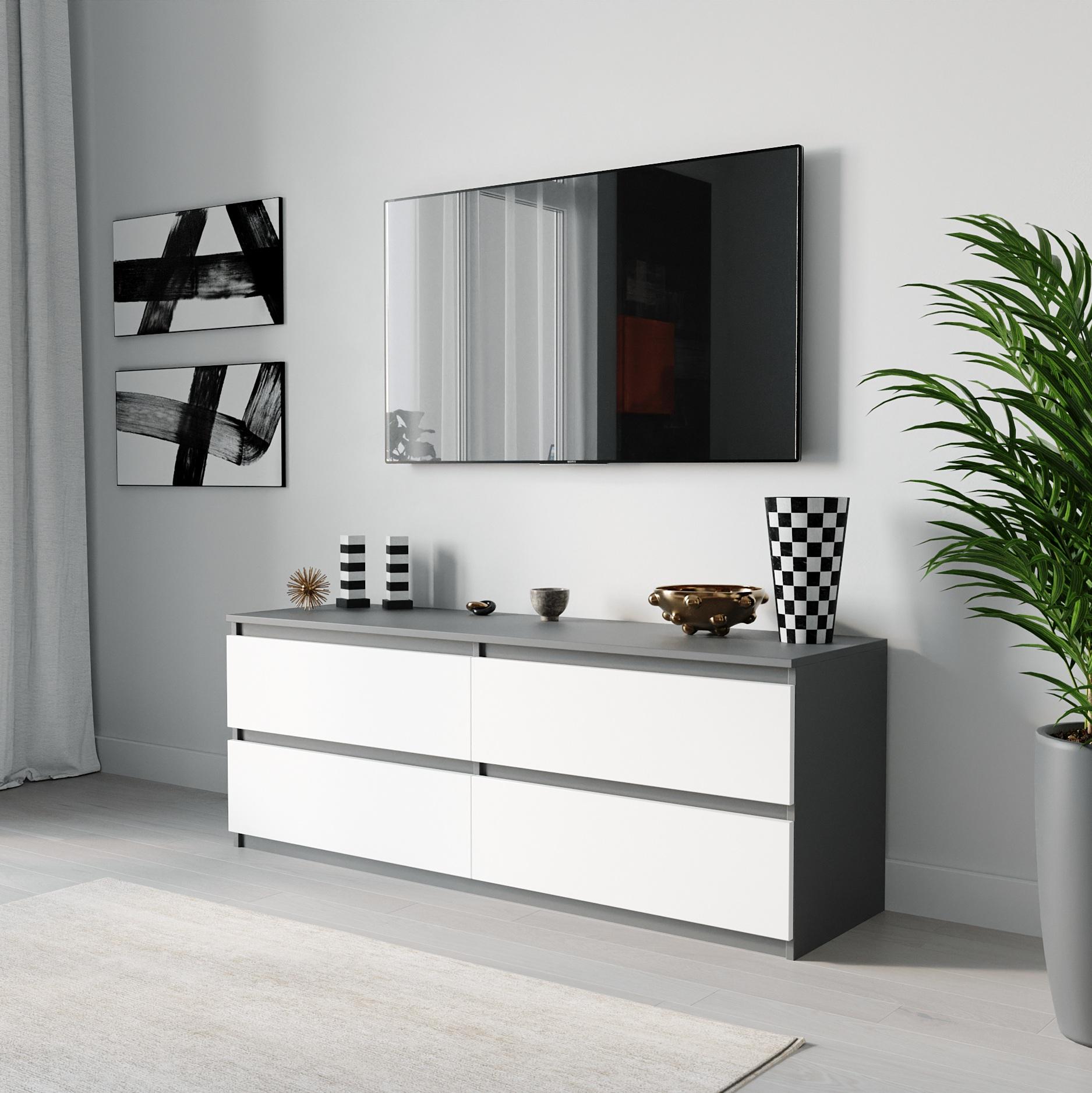 Тумба під телевізор із 4 ящиками 1400х530х400 мм Антрацитовий/Білий (mt-223-an-wh)