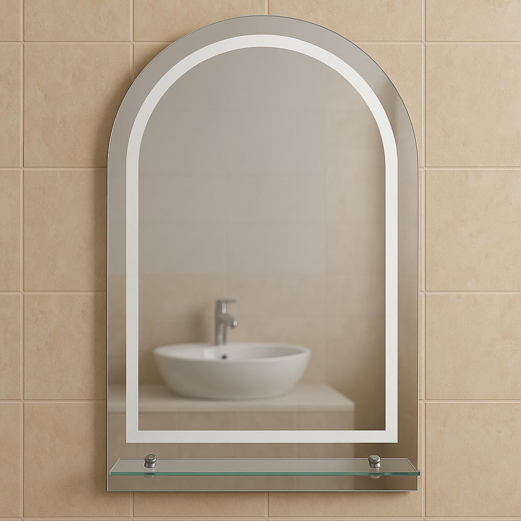 Дзеркало арка MPS-73 120х70 см з піскоструминним малюнком і полицею