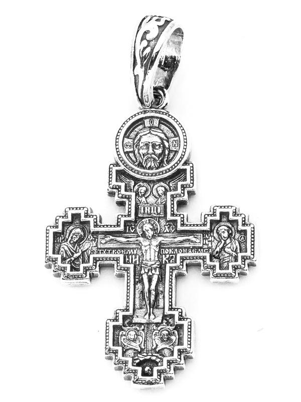 Мужской крест серебряный Распятие Голгофа, Спас Нерукотворный, Николай Угодник, Александр Невский, Георгий Победоносец