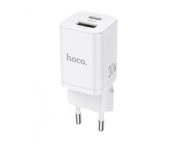 Пристрій зарядний мережевий Hoco N13 USB/Type-C PD30W QC3.0 cable Type-C to Type-C 1 м White