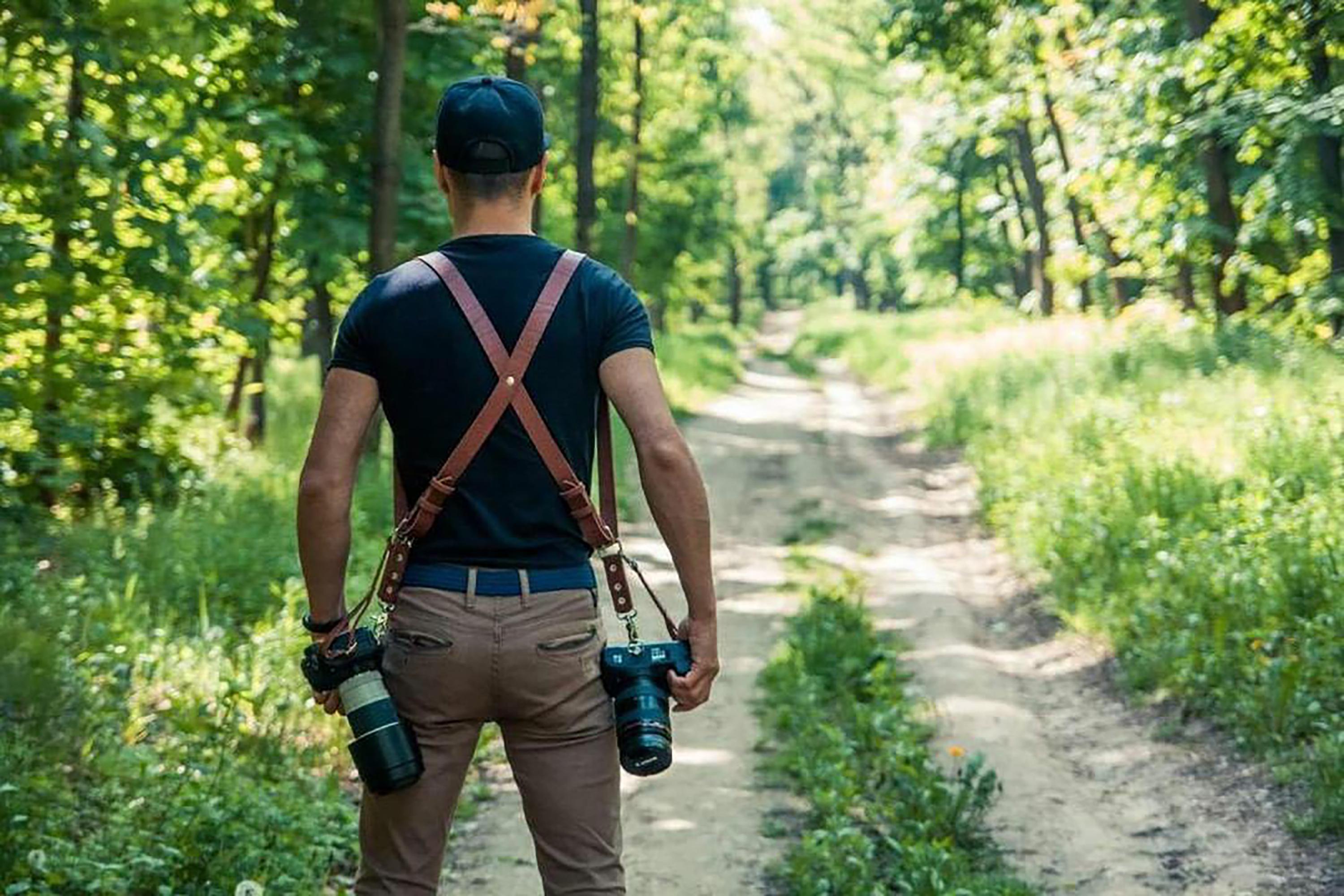 Розвантажувальні ремені для фотографа на 2 камери х-подібна 3 см Коричневий (BR3SM2CW) - фото 4