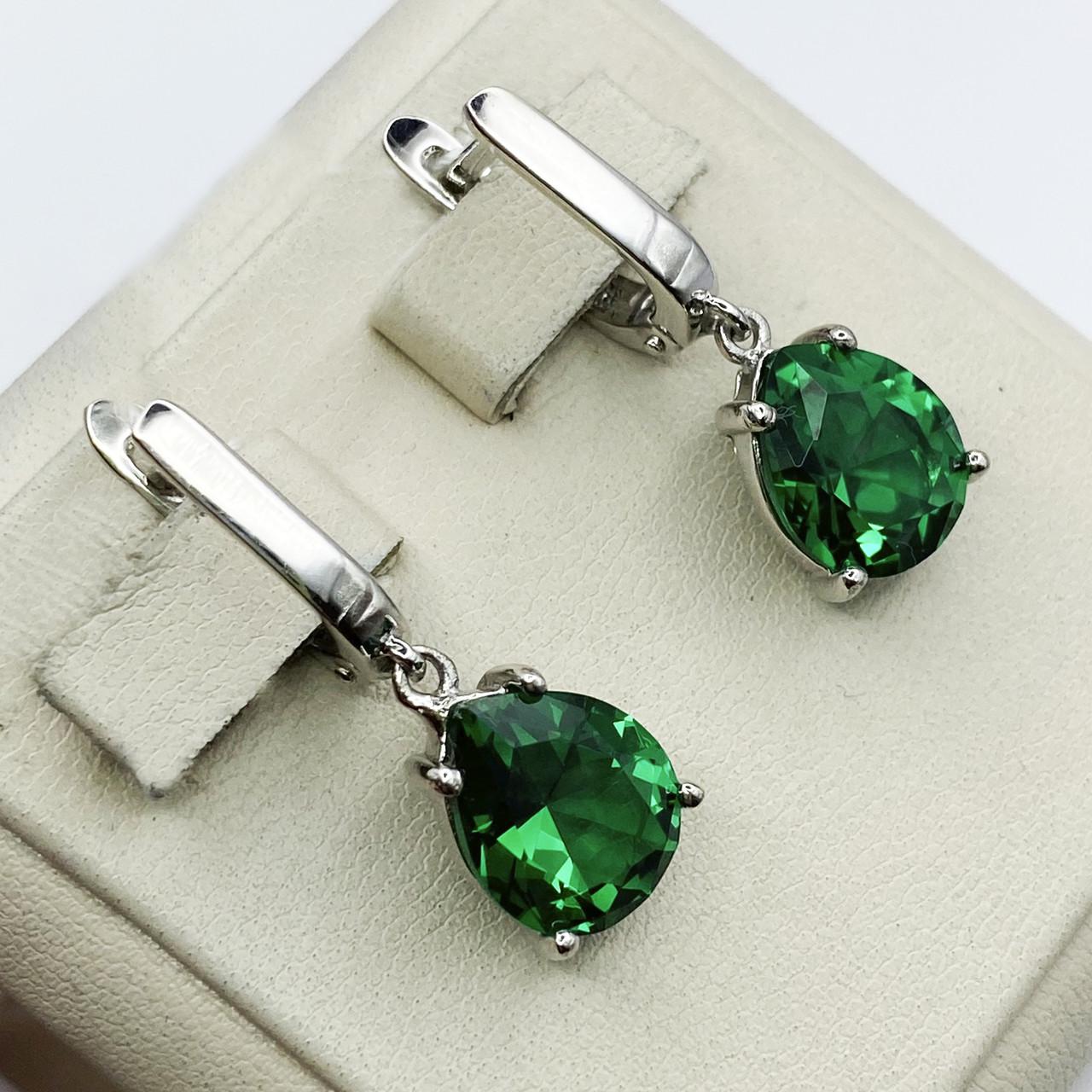 Серьги серебряные с nano изумрудом 7,04 г (1936480136)