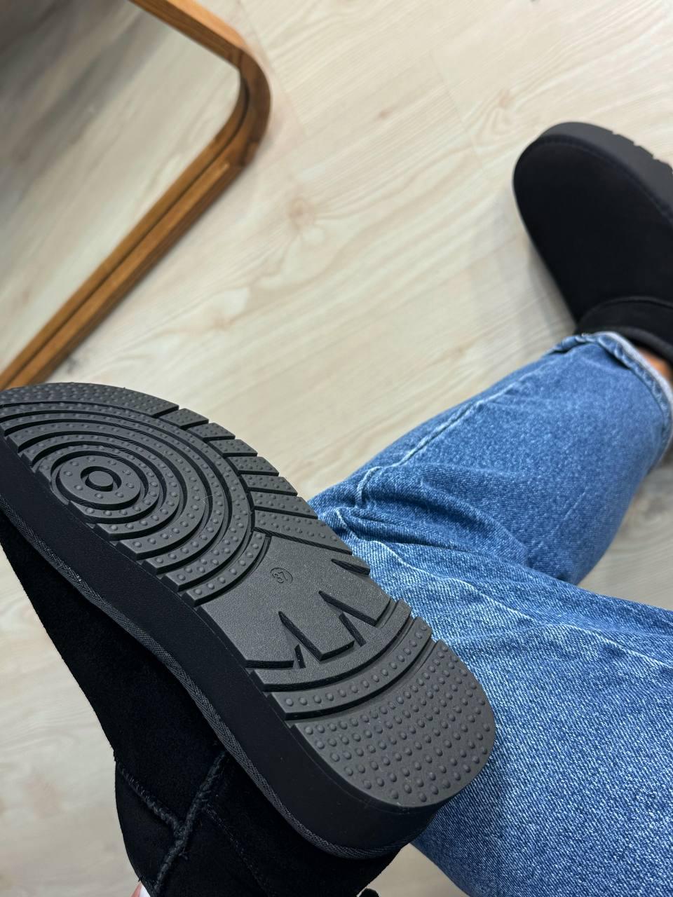 Угги женские Hengji 25-1 натуральная замша короткие на высокой подошве р. 37 Черный (5101) - фото 3