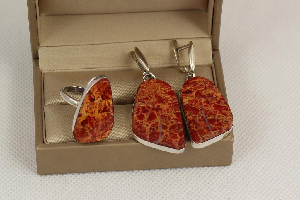 Набор гарнитур яшма Серебряный