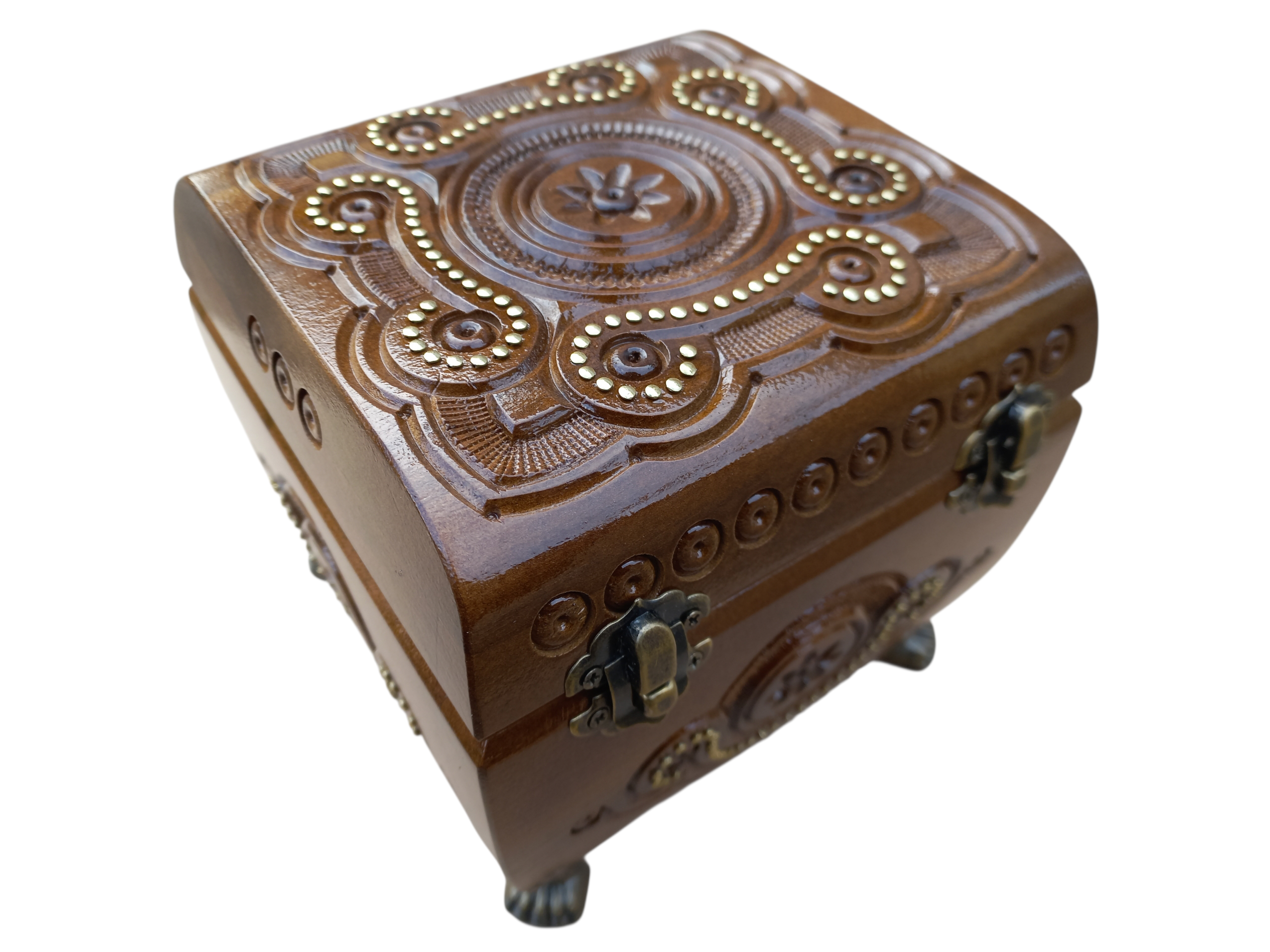 Скриня квадратна дерев'яна різьблена (1114)