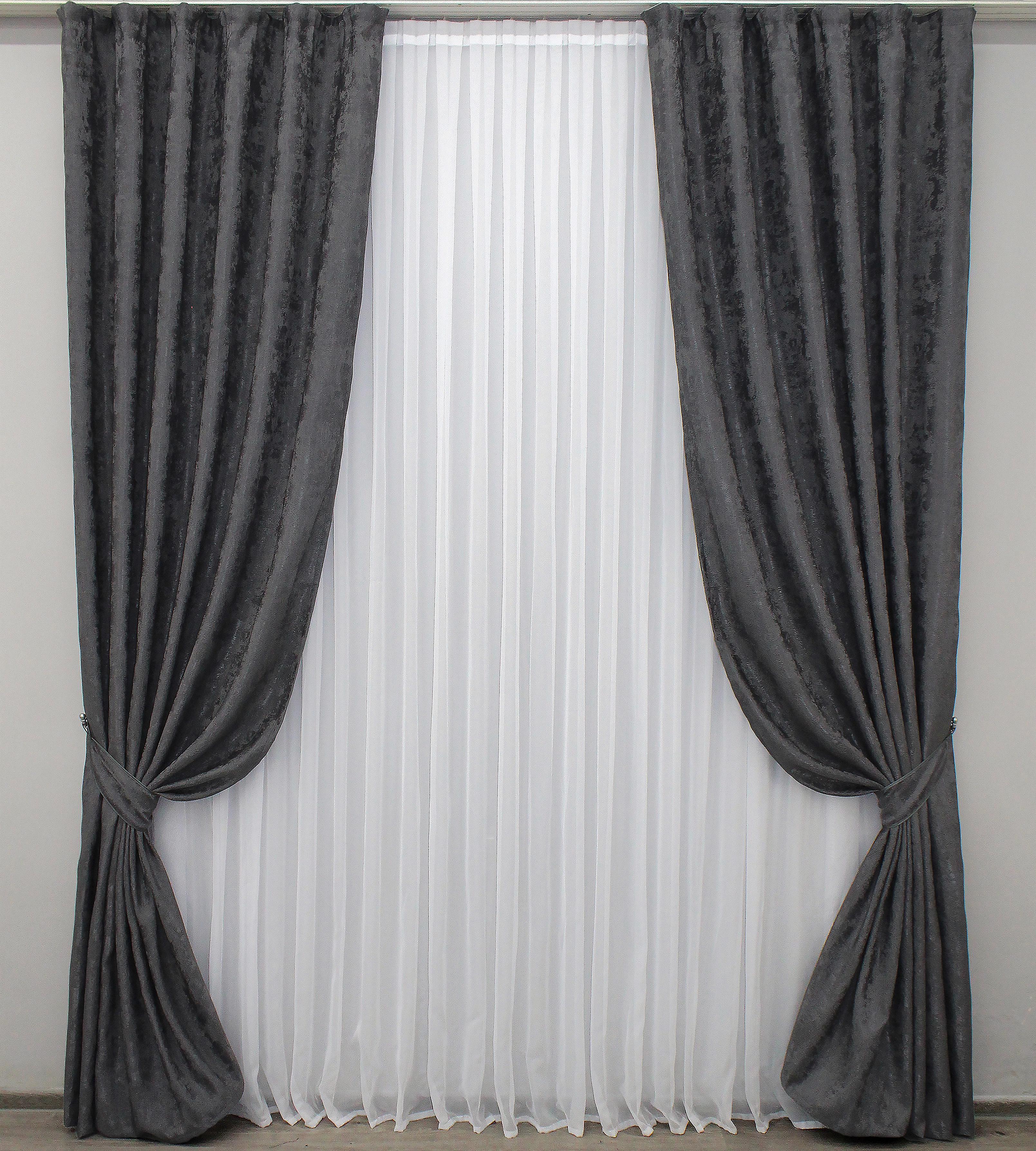 Комплект готовых штор VR-Textil Sultan YL №1211ш 100х270 см 2 шт. Графитовый (31-596)