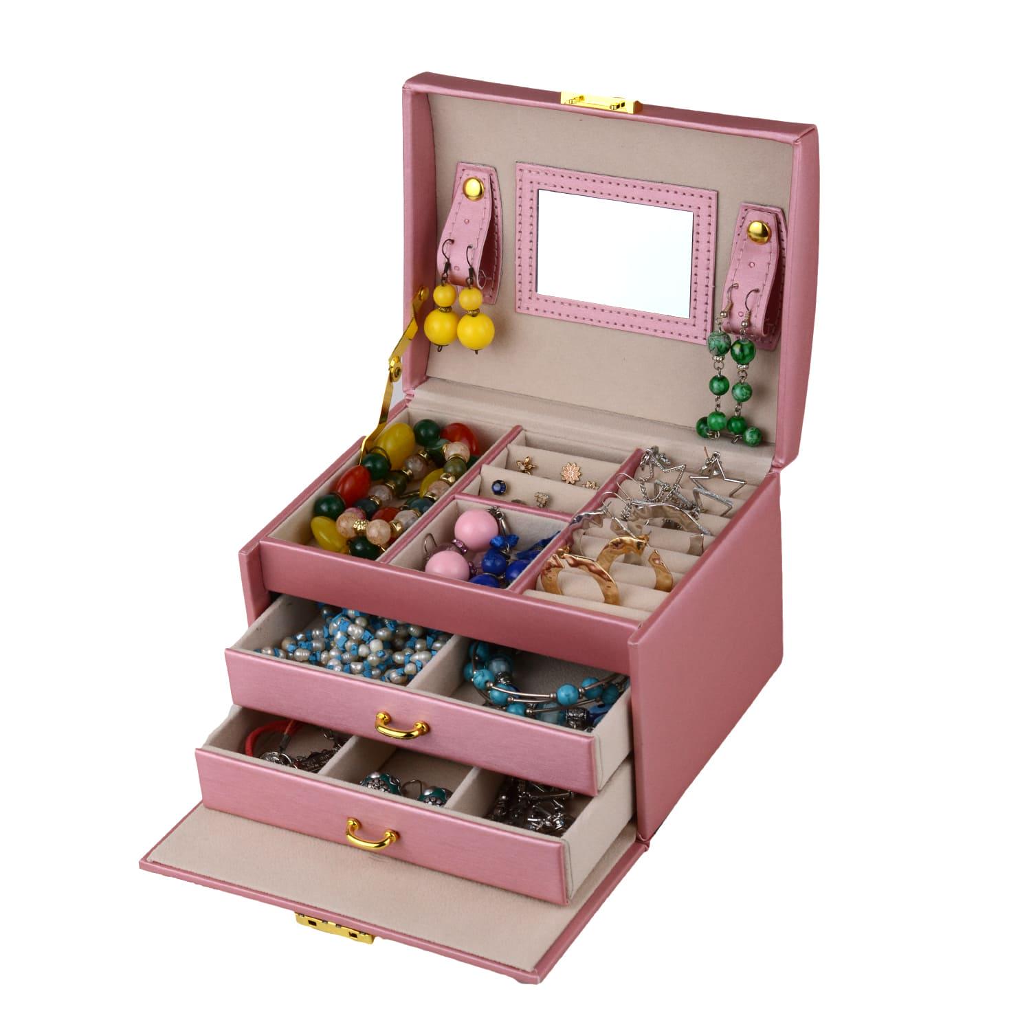 Шкатулка для украшений с зеркалом и ящичками 18х14х12.5 экокожа 12х12х5 см Розовый (ШДД-13-3) - фото 3 Шкатулка для украшений с зеркалом и ящичками 18х14х12.5 экокожа 12х12х5 см Розовый (ШДД-13-3) - фото 3