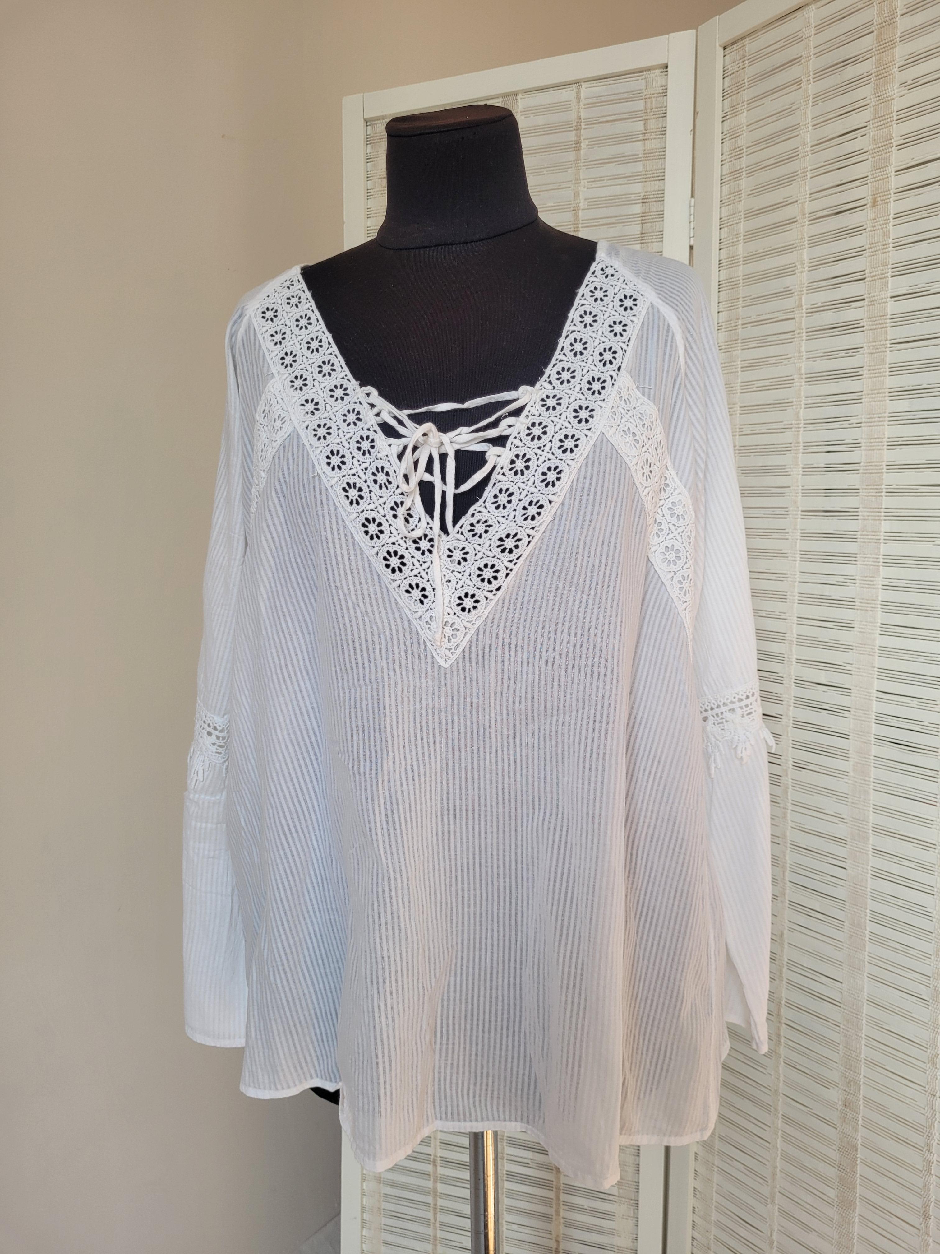 Туника-блуза женская летняя с кружевом тонкая XXL Белый