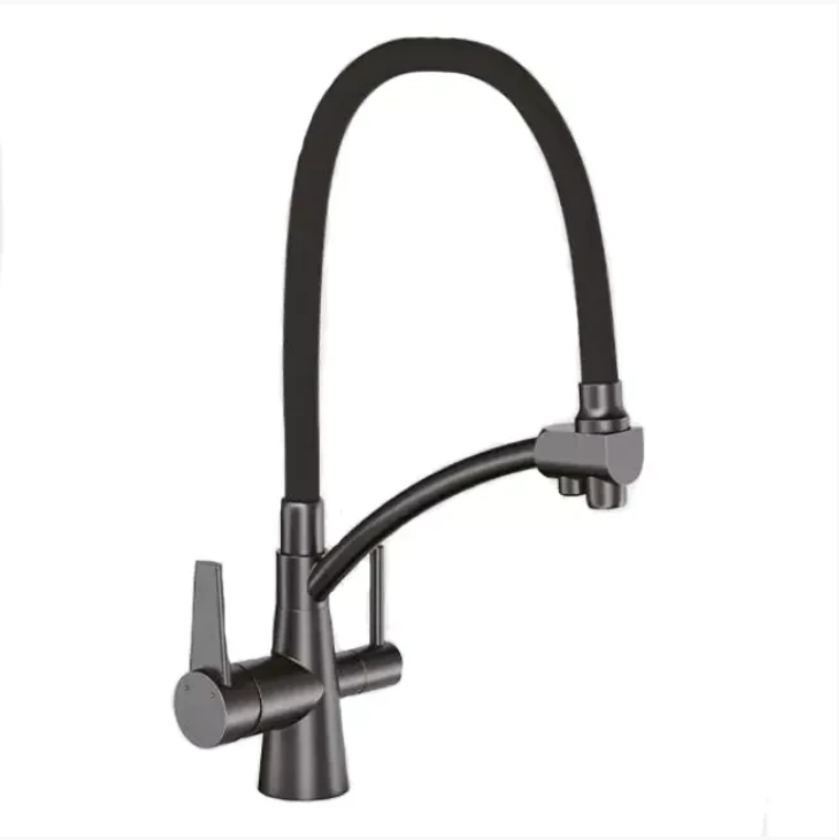 Смеситель для кухни Gappo G4398-19 Gungrey оружейная сталь из латуни гибкий излив и подключение к питьевой воде (1041342)