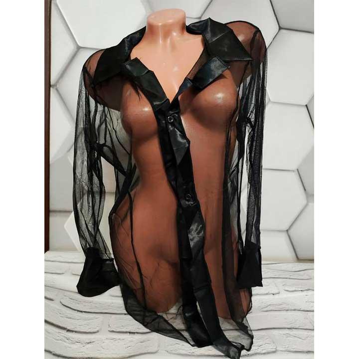 Халат-сорочка жіночий XS/S/M Чорний/Прозорий (K000689) - фото 2 Халат-сорочка жіночий XS/S/M Чорний/Прозорий (K000689) - фото 2