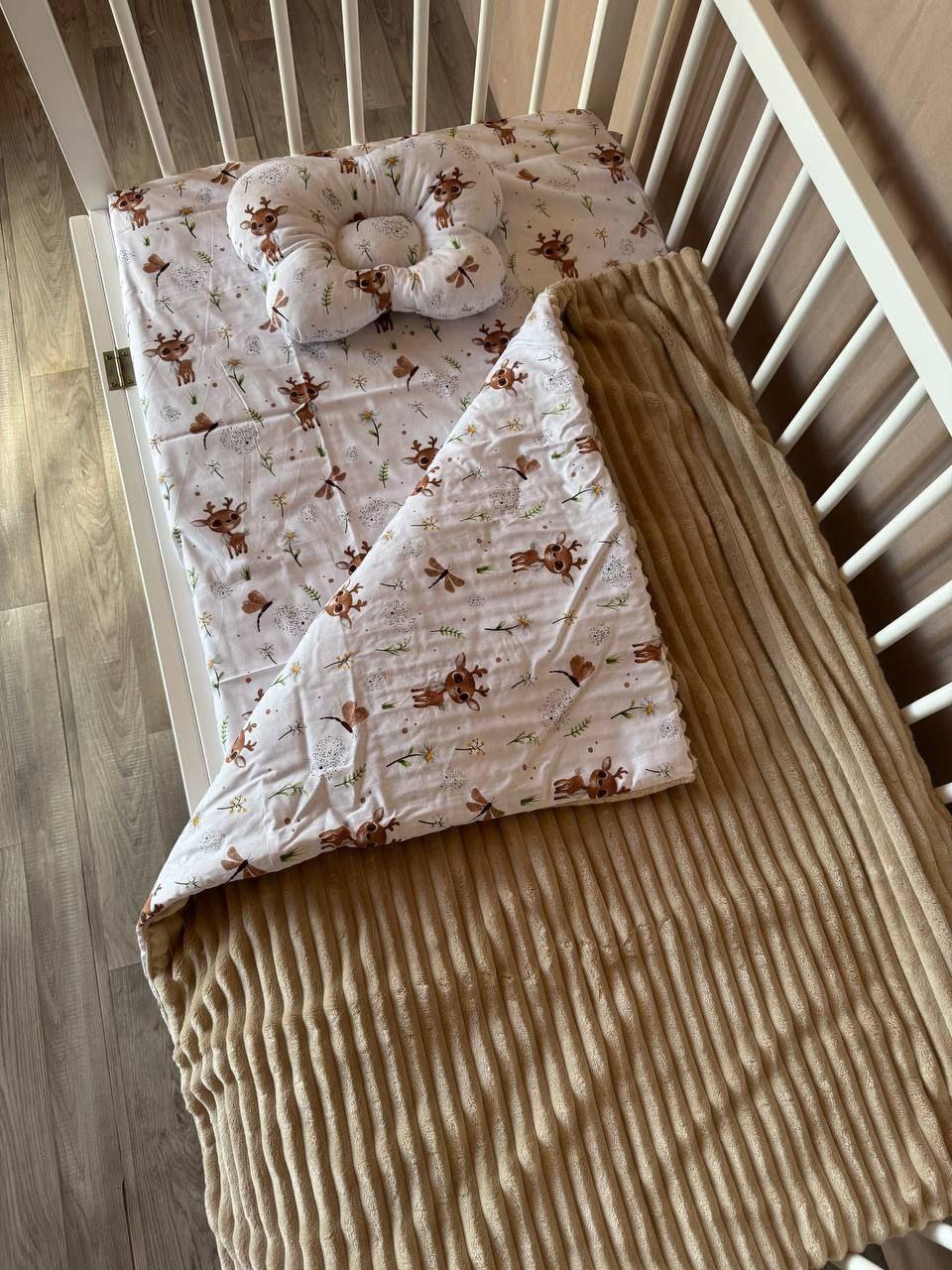 Комплект постільної білизни Манюня Оленя з бязі для ліжечка 78x98 см Капучино (П4К-am-manin-027)
