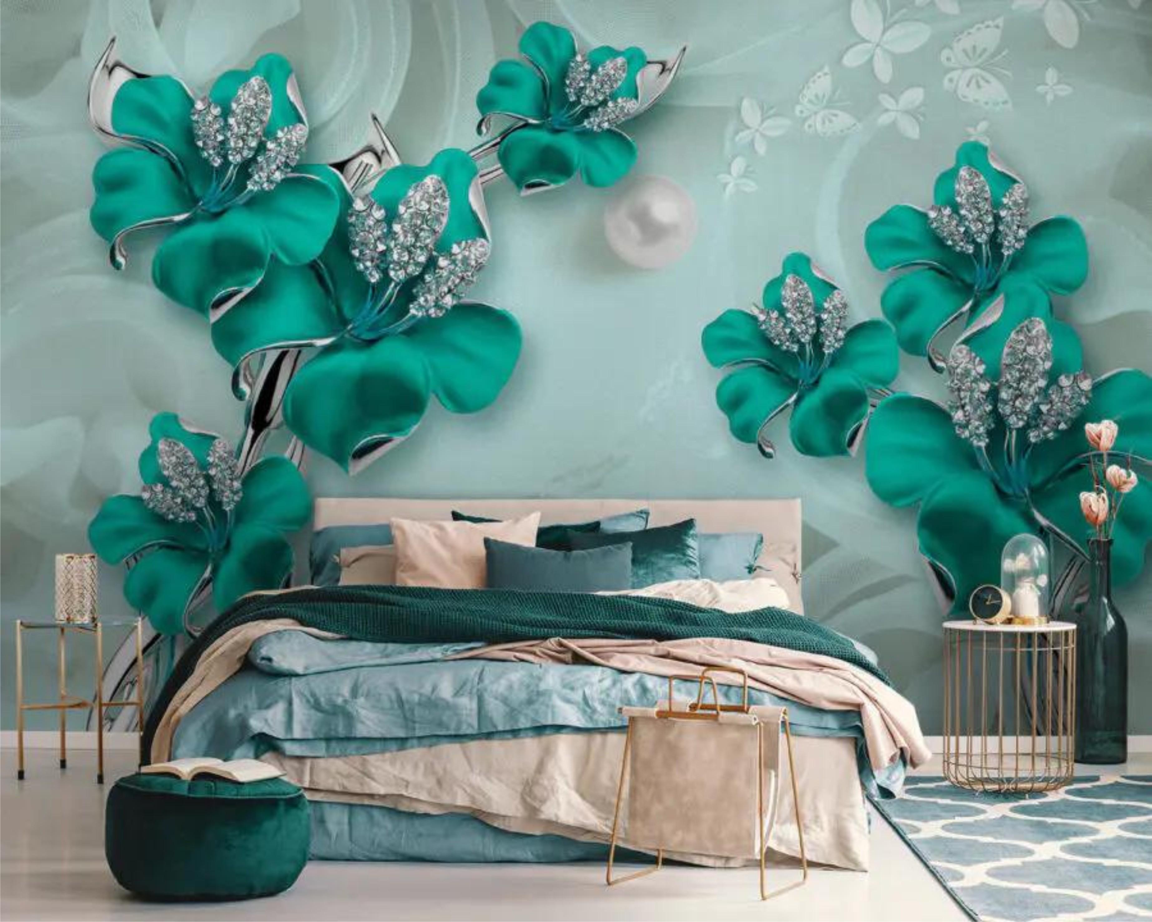 Фотообои 3D цветы Бирюзовый (00000021)