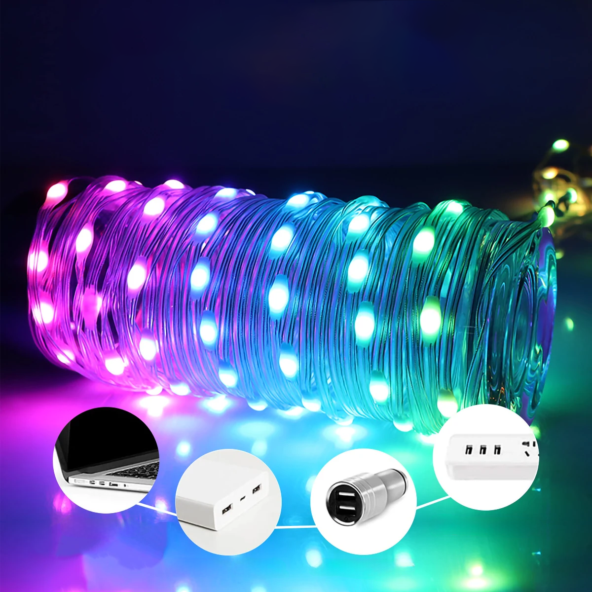 Гірлянда роса розумна RGB 10 м від USB 100 LED керування смартфоном та пульт ДК Bluetooth - фото 5