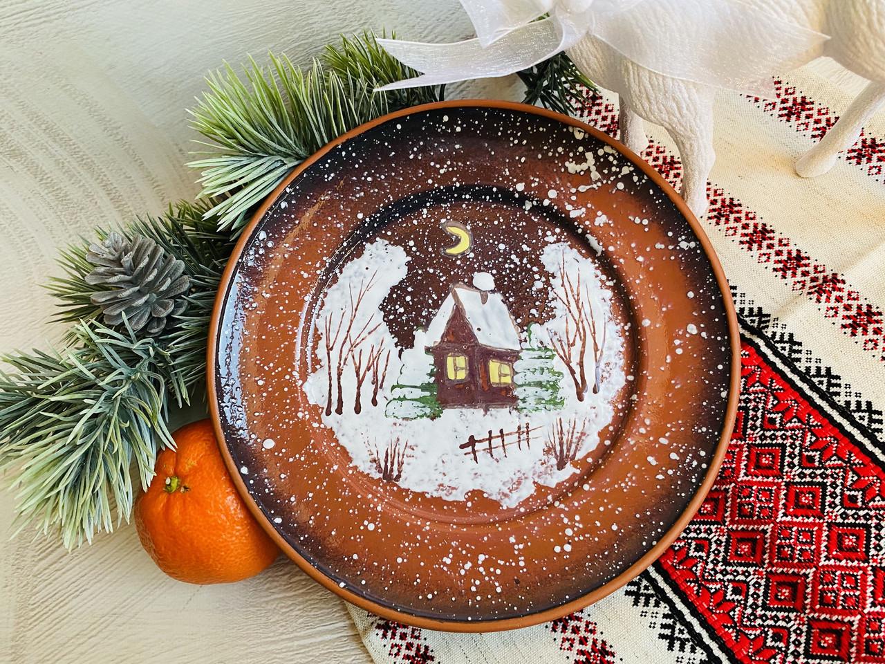 Тарілка глиняна порційна Різдвяна Зима d 20 см з ручним розписом - фото 6 Тарілка глиняна порційна Різдвяна Зима d 20 см з ручним розписом - фото 6