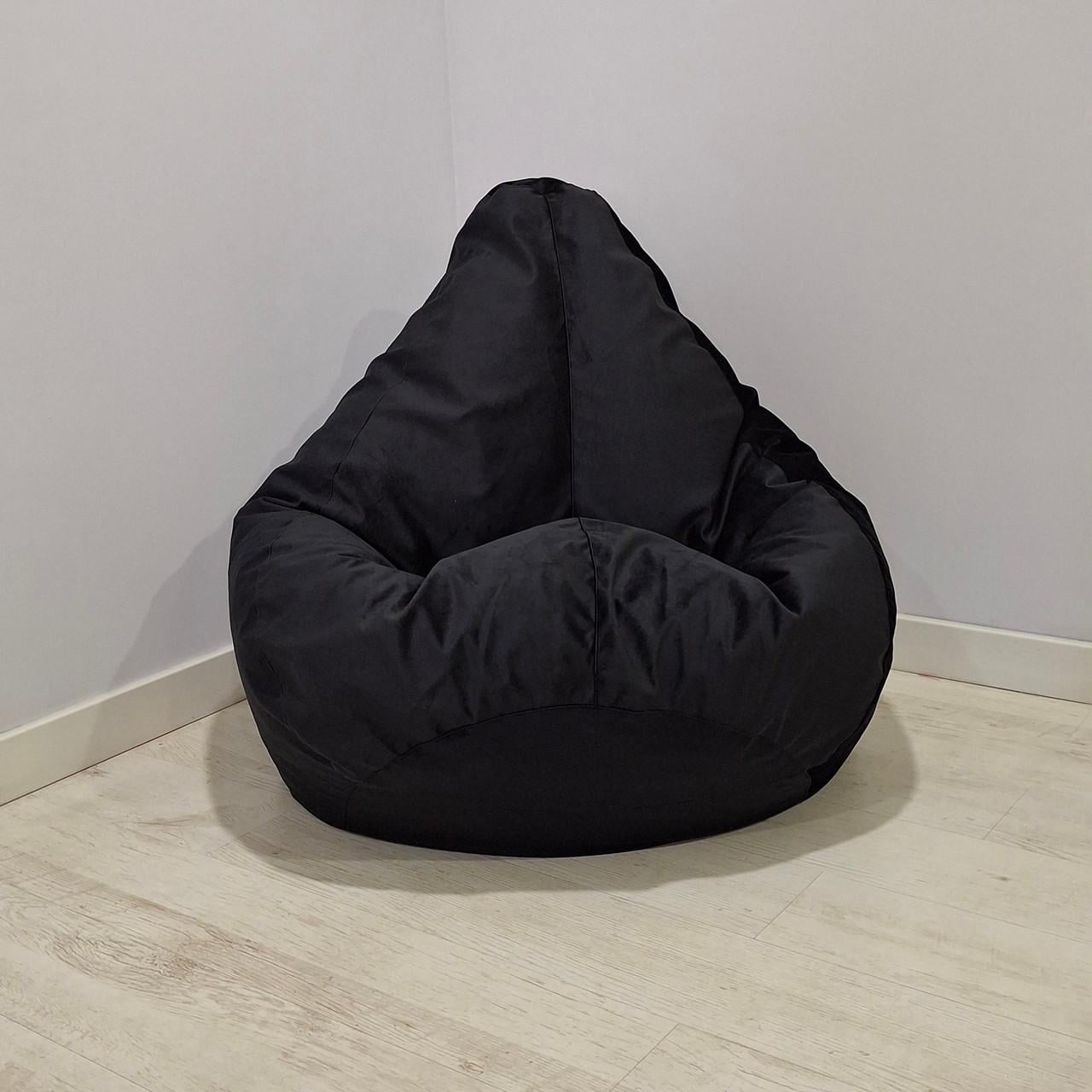 Бескаркасное кресло-мешок SkyPuff MEGA Груша Велюр Florida XXXL 160х120 см Black (160123)