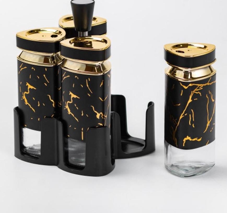 Органайзер набор Condiment Set для специй на подставке с 4 баночками для специй по 120 мл Черный (2758952263)