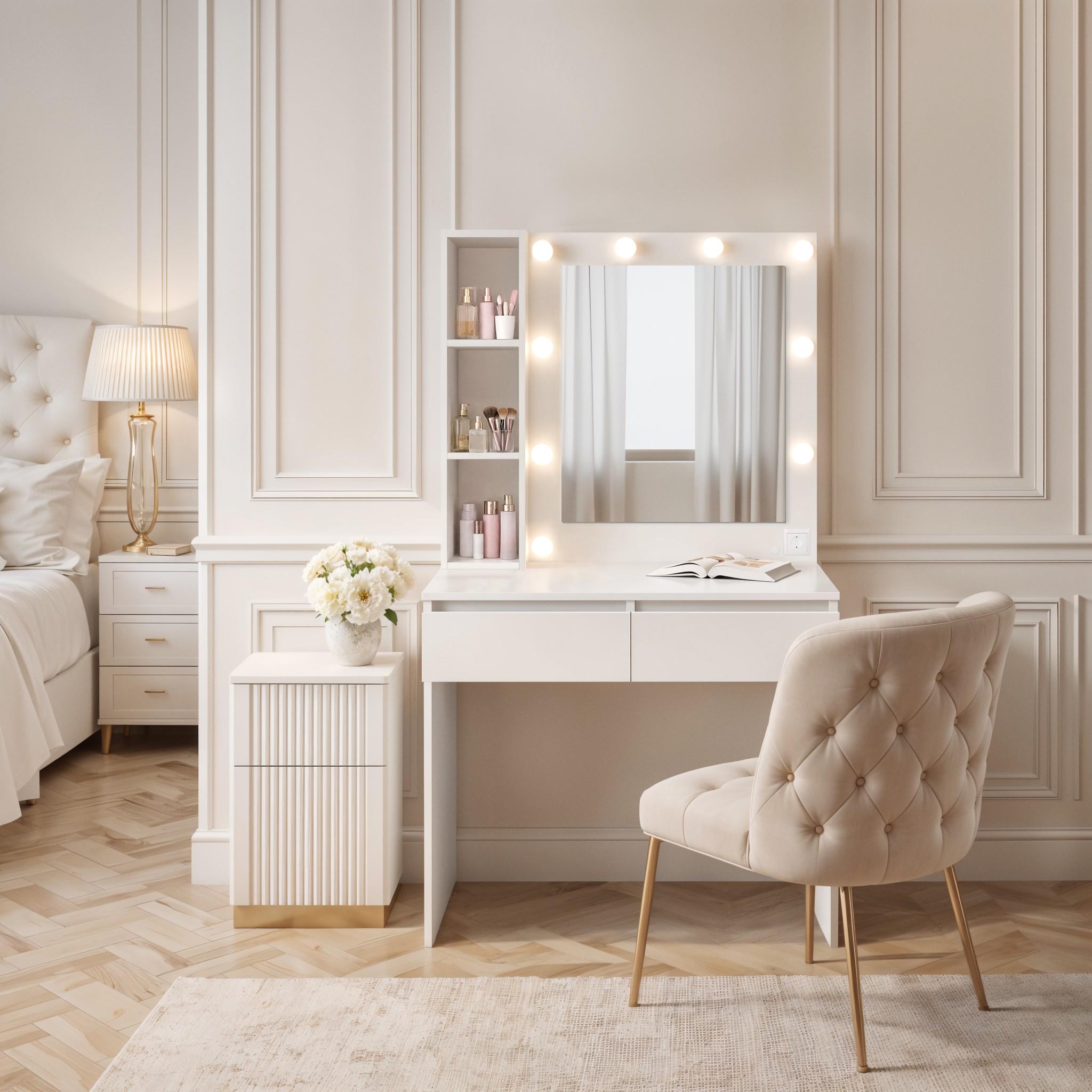 Туалетный столик с лампочками Visage №3 900х500х1600 мм Белый