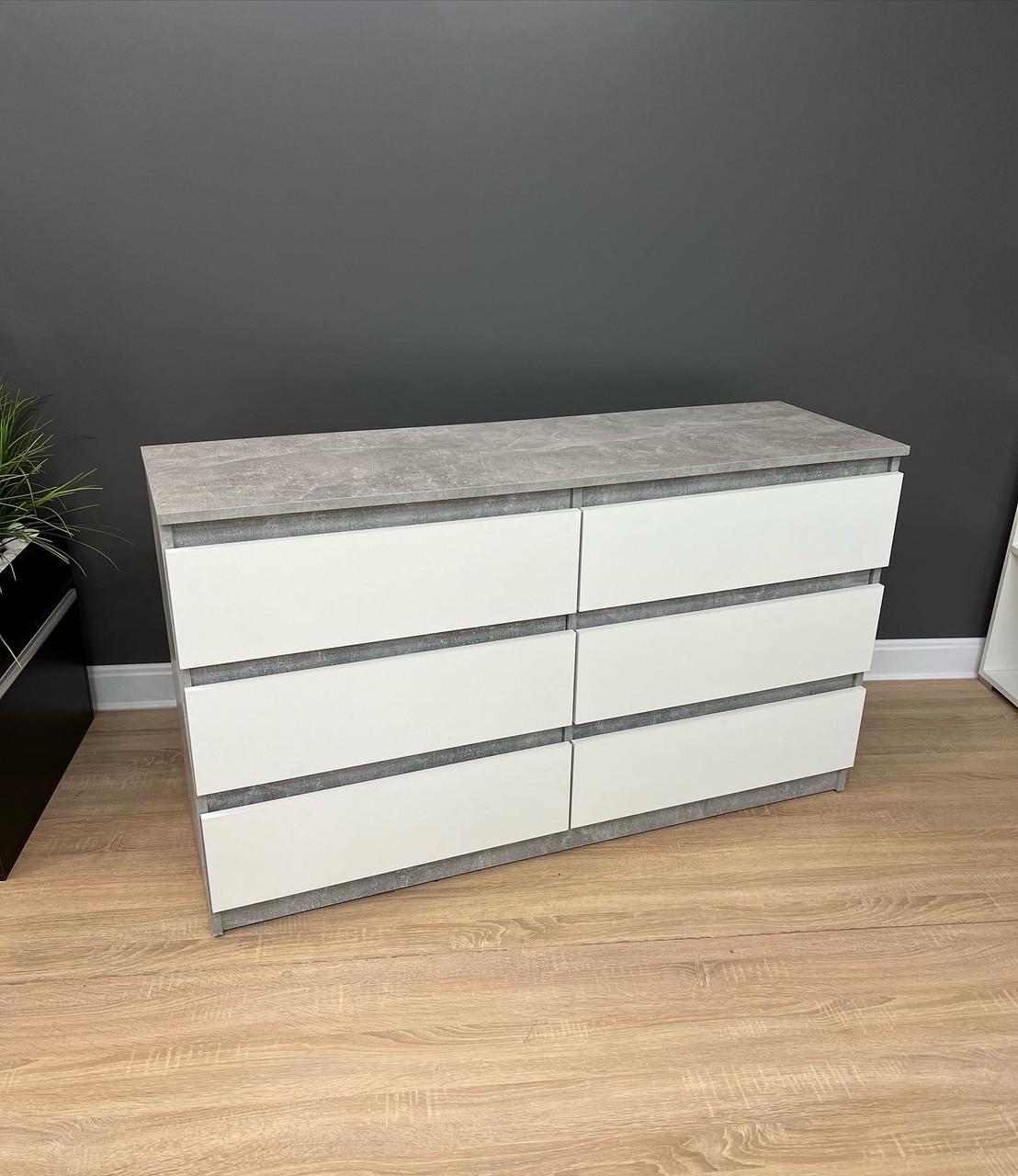 Комод Кватро130 6 шухляд 1300х750х400 мм Бетон/Білий Комод Кватро130 6 шухляд 1300х750х400 мм Бетон/Білий