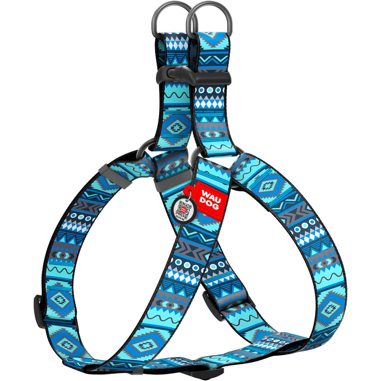 Шлея для собак Waudog Nylon з QR паспортом Етно пластиковий фастекс XL Синій (324-0131)