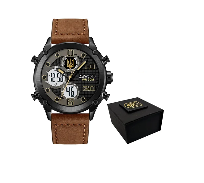 Наручные часы Awarder 017BKBR Трезубец золото Black/Brown Наручные часы Awarder 017BKBR Трезубец золото Black/Brown