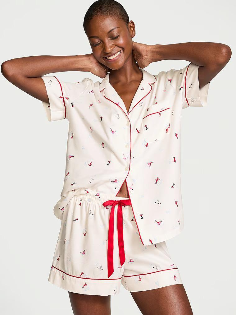Піжама сорочка/шорти фланель Victoria's Secret Flannel Short Pajama Set М Білий (26926833)