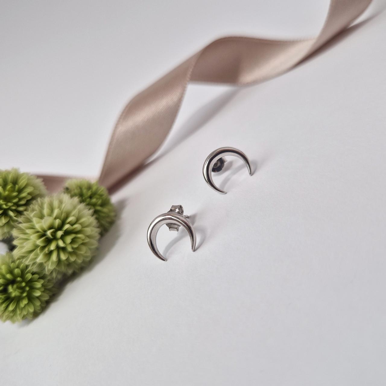 Сережки гвоздики на фіксаторах Лунниця срібло 925 проби родоване 0,87 г (вс167р) - фото 2 Сережки гвоздики на фіксаторах Лунниця срібло 925 проби родоване 0,87 г (вс167р) - фото 2