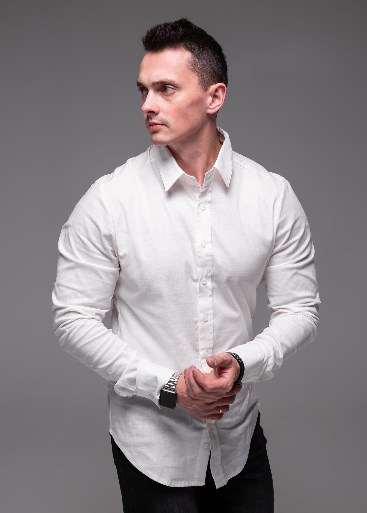 Рубашка мужская льняная с длинным рукавом M Молочный (2389/1/2)