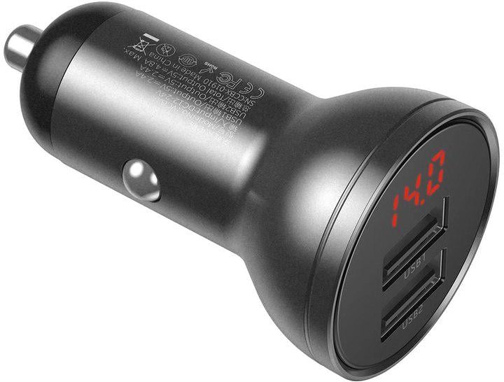 Зарядний пристрій в автомобіль Baseus Digital Display Dual USB 4.8A Car Charger 24W Grey (CCBX-0G) - фото 2 Зарядний пристрій в автомобіль Baseus Digital Display Dual USB 4.8A Car Charger 24W Grey (CCBX-0G) - фото 2